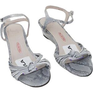 Amalfi Rangoni Firenze Silver Leather Wedge Sandals Made in Italy 8.5M